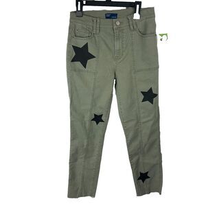 Project Indigo Olive Green Star Patch Skinny Jeans Women 3 Raw Hem